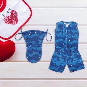 New Born Baby Organic Cotton Front Open Sleeveles Jhabla with Sorts & Langot/Nappies for Unisex (Baby Boys & Baby Girls) Clothes Sando Vest Casual Regular Fit (0-3 Months, Blue)