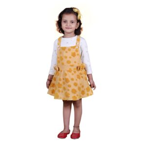 MATRIKA Baby Girls Pinny Set with T-Shirt (6-12 Months, Yellow)