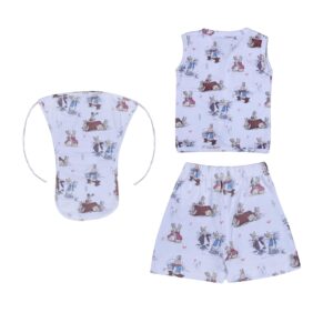 New Born Baby Organic Cotton Front Open Sleeveles Jhabla with Sorts & Langot/Nappies for Unisex (Baby Boys & Baby Girls) Clothes Sando Vest Casual Regular Fit (0-3 Months, White Rabbit)