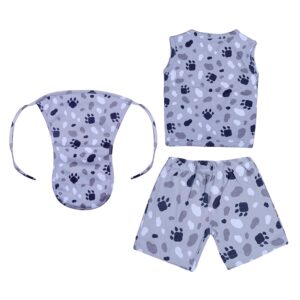 New Born Baby Organic Cotton Front Open Sleeveles Jhabla with Sorts & Langot/Nappies for Unisex (Baby Boys & Baby Girls) Clothes Sando Vest Casual Regular Fit (0-3 Months, Gray)